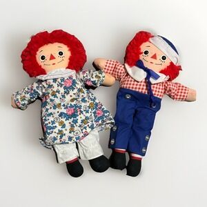 Knickerbocker Vintage Raggedy Ann & Andy Plush Dolls 12" Great Condition